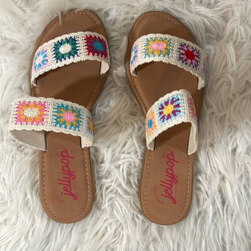 JELLYPOP Women's Robbie Natural Multi Crochet Slip On Sandals Size 10 NEW - Picture 7 of 15